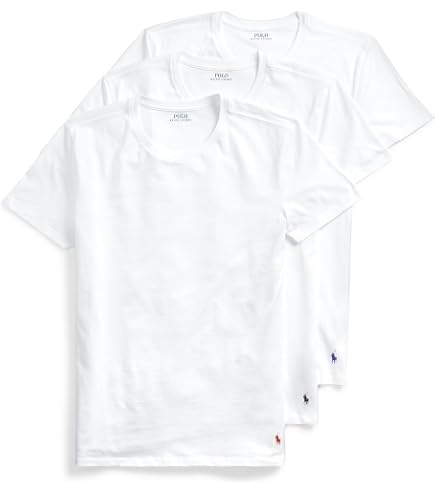 POLO RALPH LAUREN 5 Pack Slim Fit Crews 5 White/Cruise Navy SM at